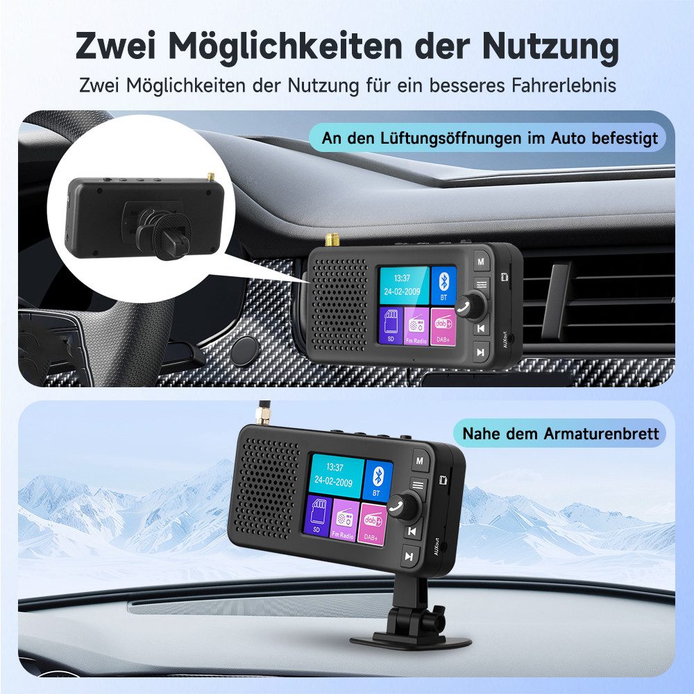 Hikity DAB+ Auto Radio Adapter mit 2,4" Display, BT & FM-Sender Autoradio (Digitalradio (DAB)