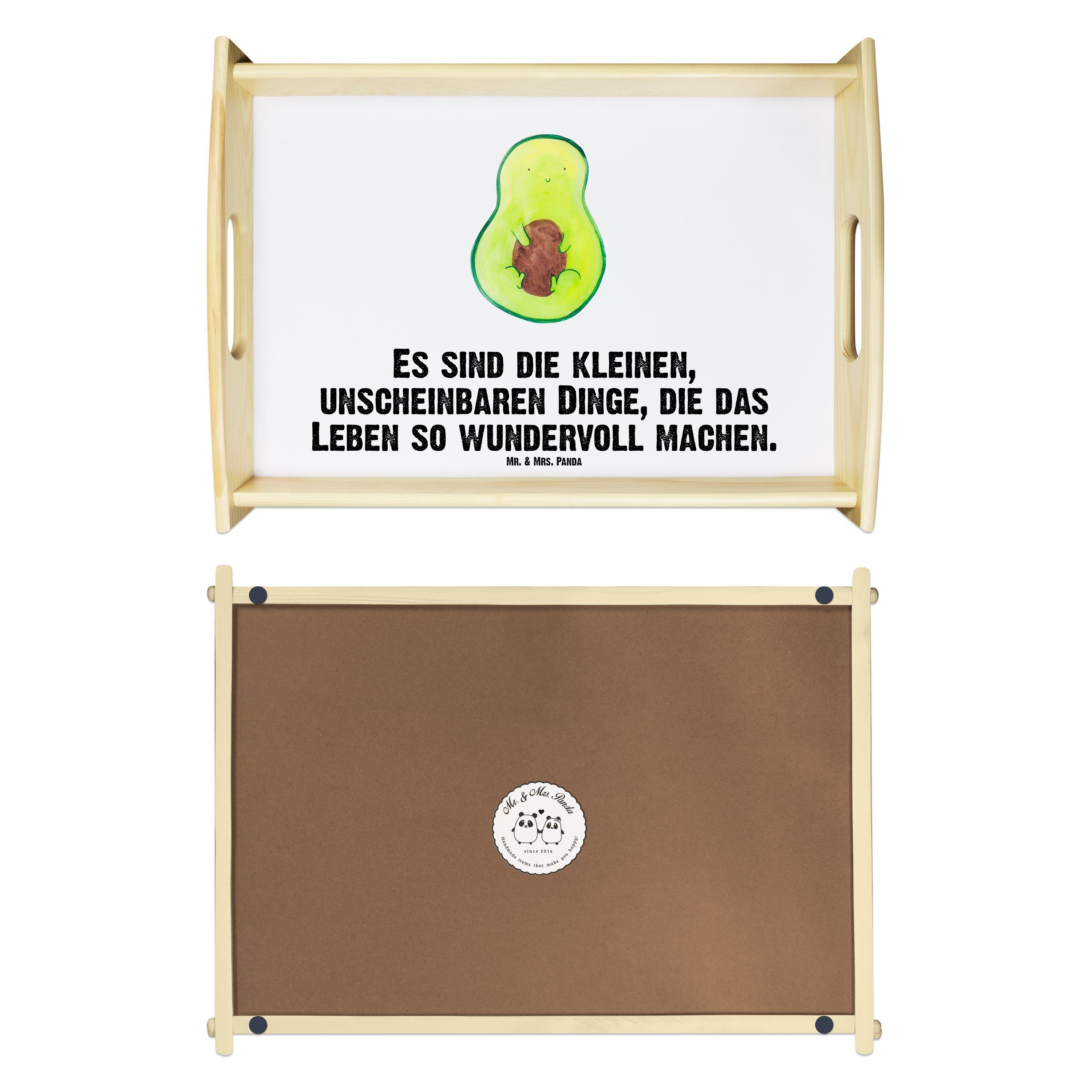 Mr. & Kern Geschenk, Vegan, Weiß Pflanze, Avocado lasiert, Tablett - mit Mrs. - (1-tlg) Echtholz Frühstückstablett, Panda