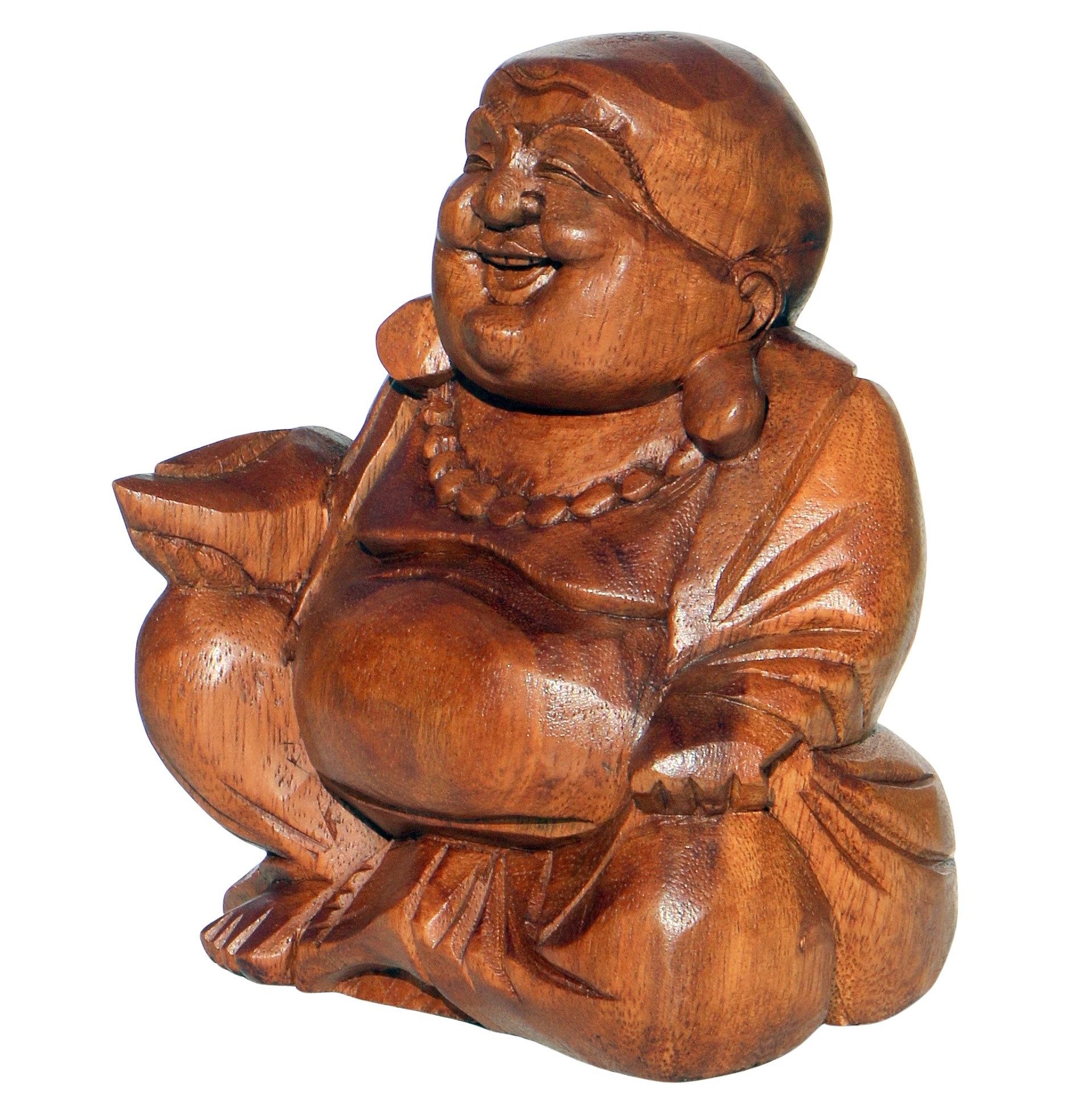 Wogeka Buddhafigur lachender Happy Buddha Holz-Figur
