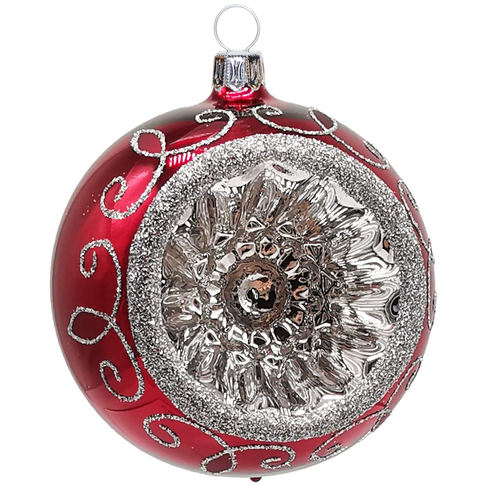 Schatzhauser Weihnachtsbaumkugel Reflexkugel Ø 8cm, stierblut/silber (1 St), mundgeblasen, handbemalt