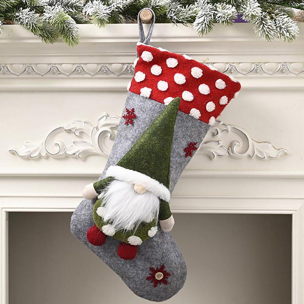 Orbeet Dekohänger Hängedekoration Weihnachtsstrümpfe, Weihnachtsmann-Socken Geschenktüte grau