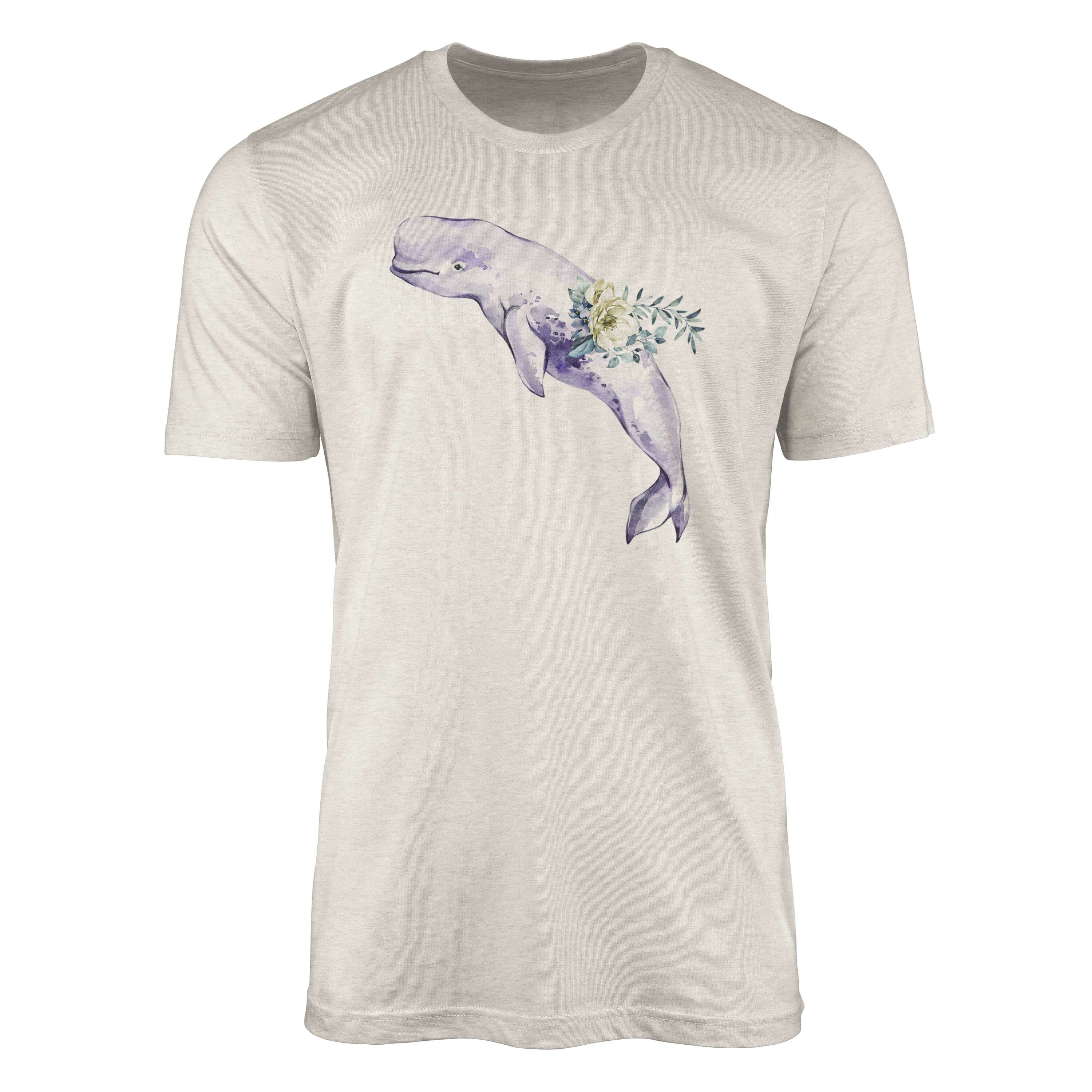 Sinus Beluga Art Weißwal gekämmte Motiv Wasserfarben T-Shirt Shirt Ökomo 100% Nachhaltig (1-tlg) Bio-Baumwolle T-Shirt Herren