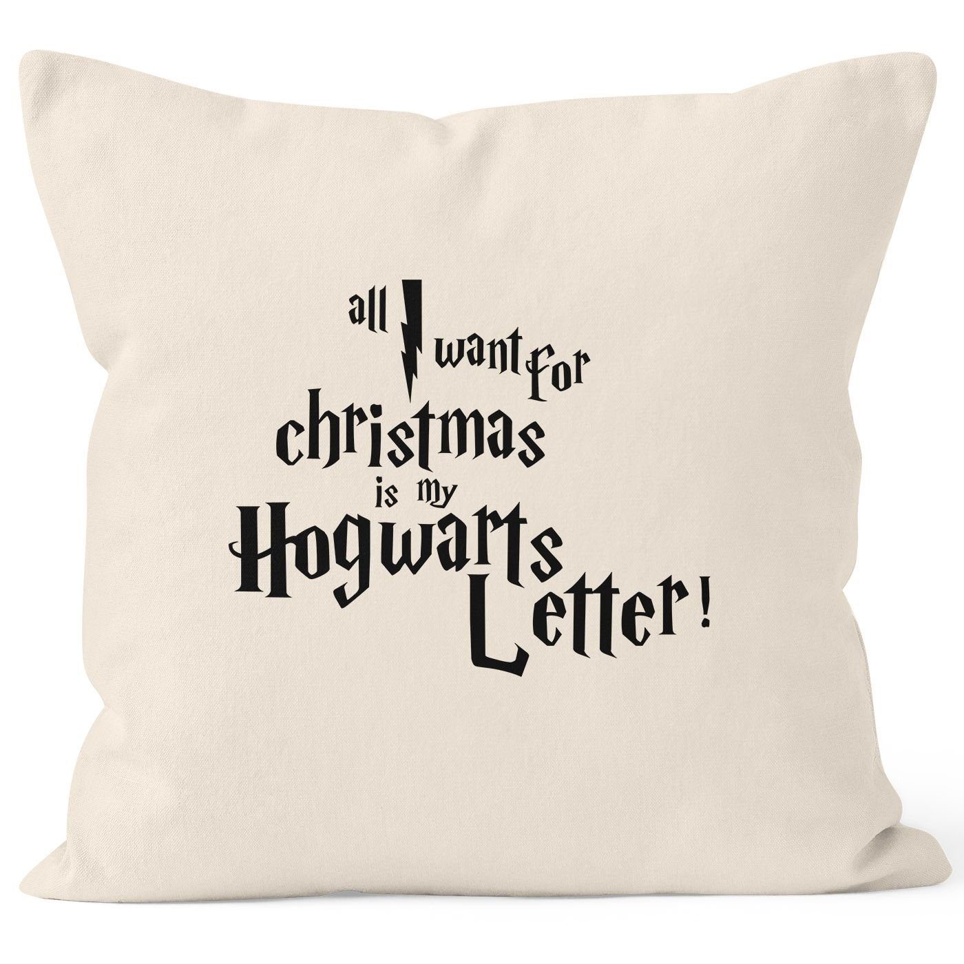 MoonWorks Dekokissen Kissenbezug All I want for Christmas is my Hogwarts Weihnachten letter Kissen-Hülle Deko-Kissen 40x40 Baumwolle MoonWorks® natur
