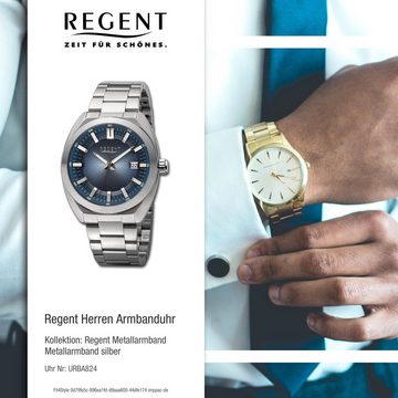 Regent Quarzuhr Regent Herren Armbanduhr Analog, (Analoguhr), Herren Armbanduhr rund, extra groß (ca. 41,5mm), Metallarmband