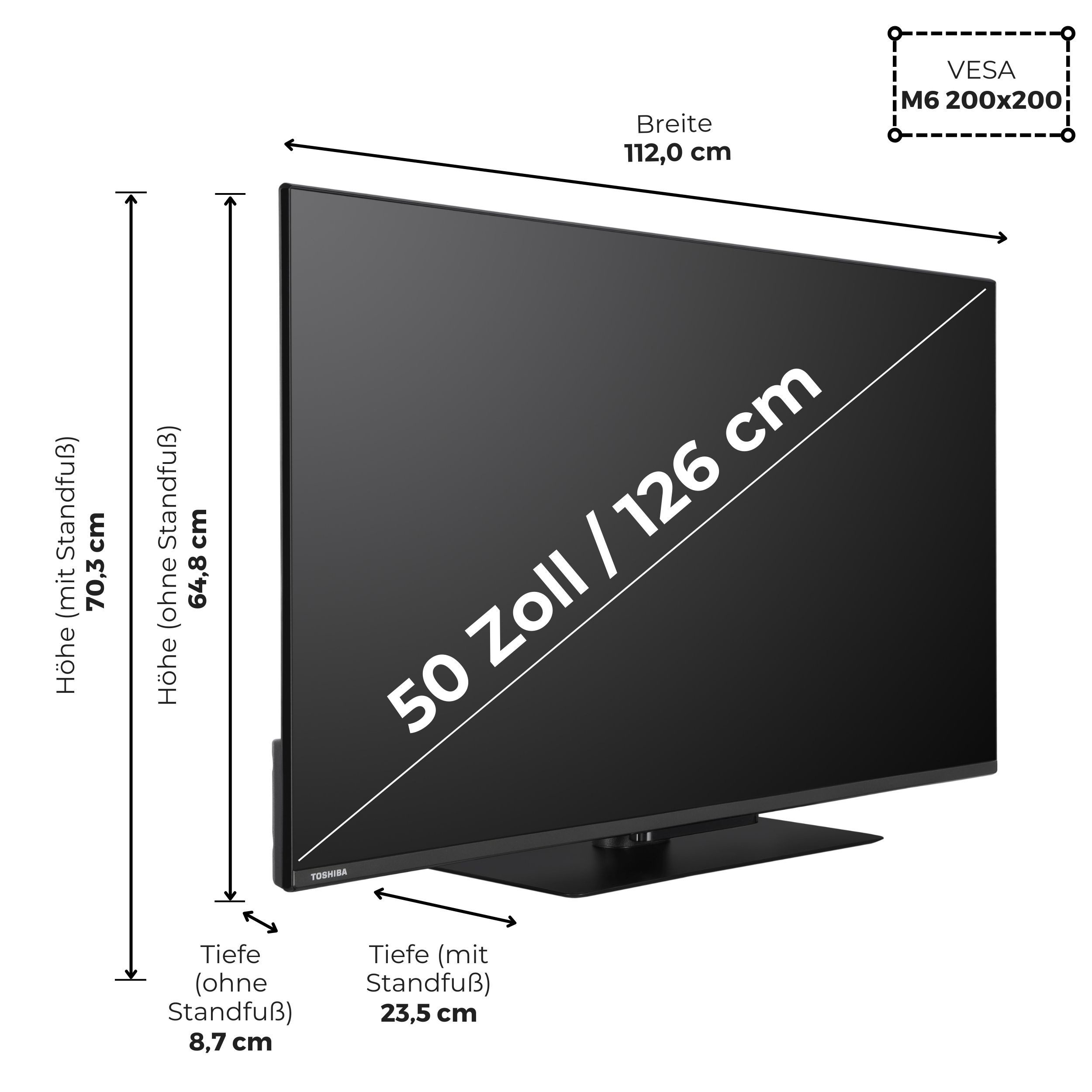 Toshiba 50UV3463DA LCD-LED Fernseher (126 cm/50 Zoll, 4K Ultra HD, VIDAA Smart TV, HDR Dolby Vision, Triple-Tuner, VIDAA, Alexa-fähig)