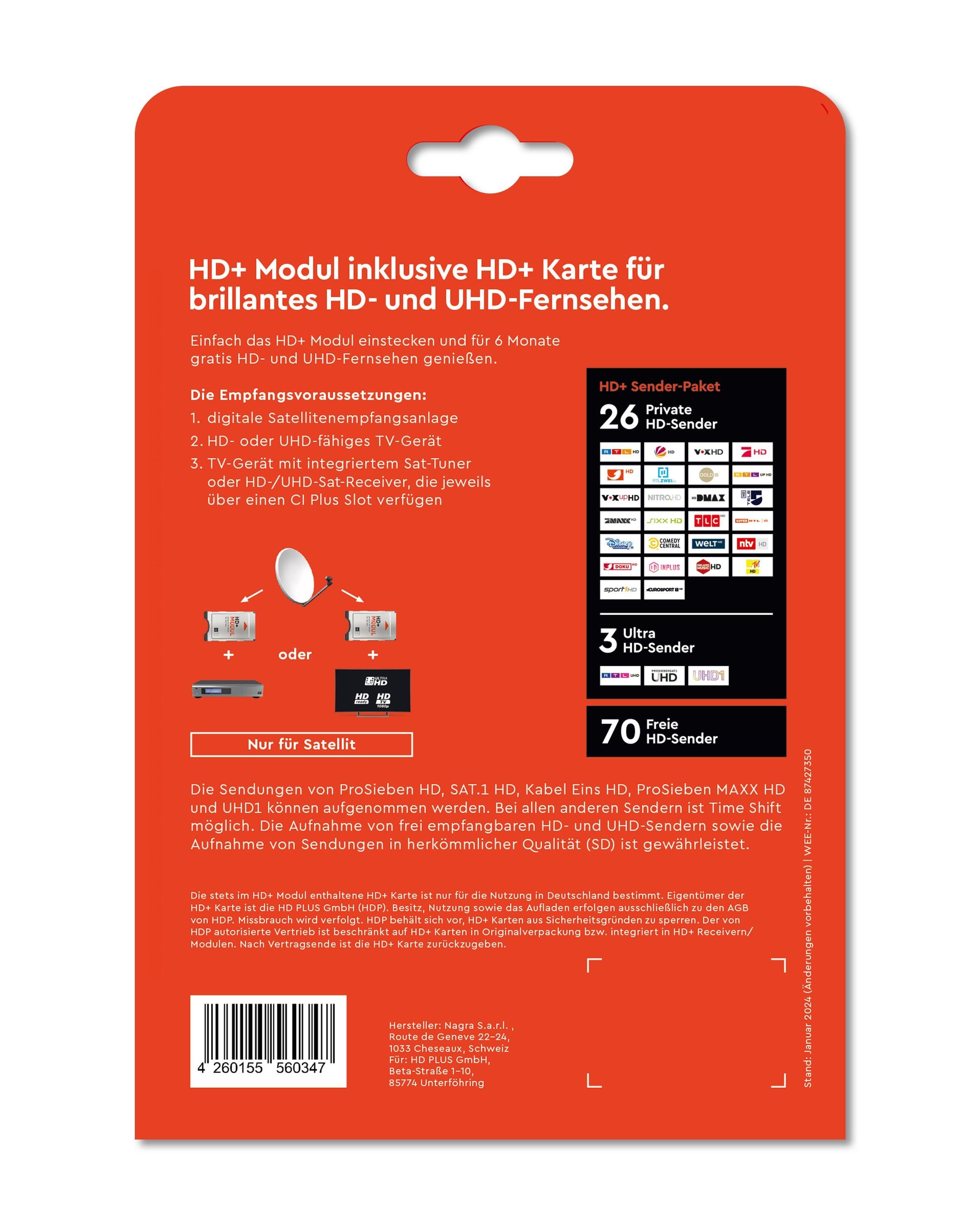 HD Plus HD Plus CI+ Modul inkl. HD+ Sender-Paket für 6 Monate gratis (geeignet CI+-Modul