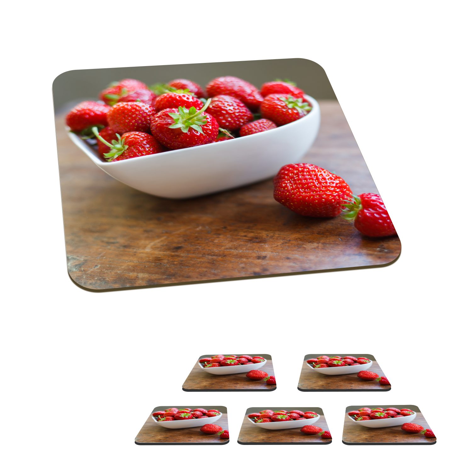 MuchoWow Glasuntersetzer Erdbeere - Tisch - Schale, Zubehör für Gläser, 6-tlg., Glasuntersetzer, Tischuntersetzer, Korkuntersetzer, Untersetzer, Tasse