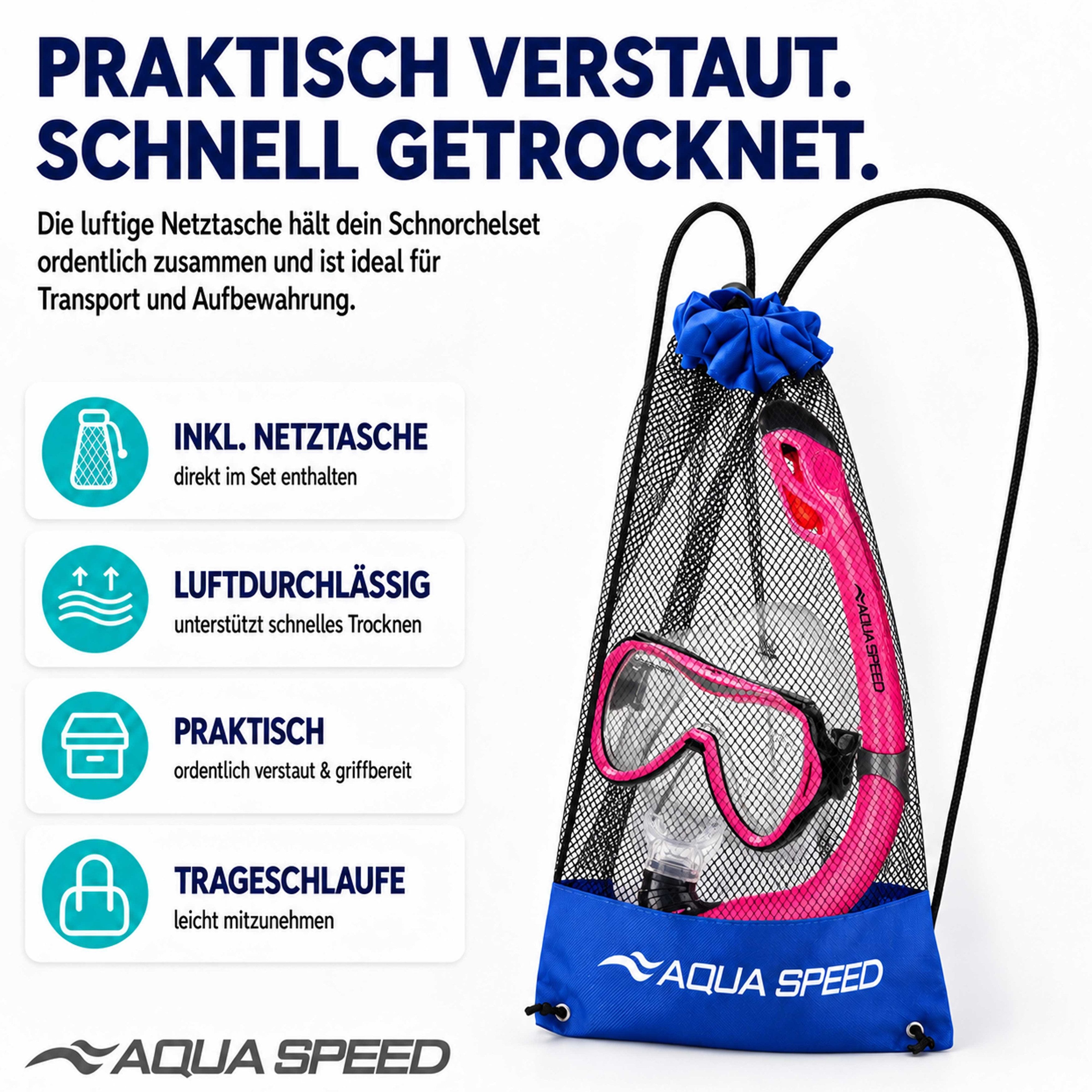 Aqua Speed Schnorchel Schnorchelset ALIZE + SAMOS Tauchmaske für Kinder, mit Netzbeutel (Kinderschnorchelset mit Maske und Schnorchel im Netzbeutel), EASY-ADJUS – Bild 5 von 5