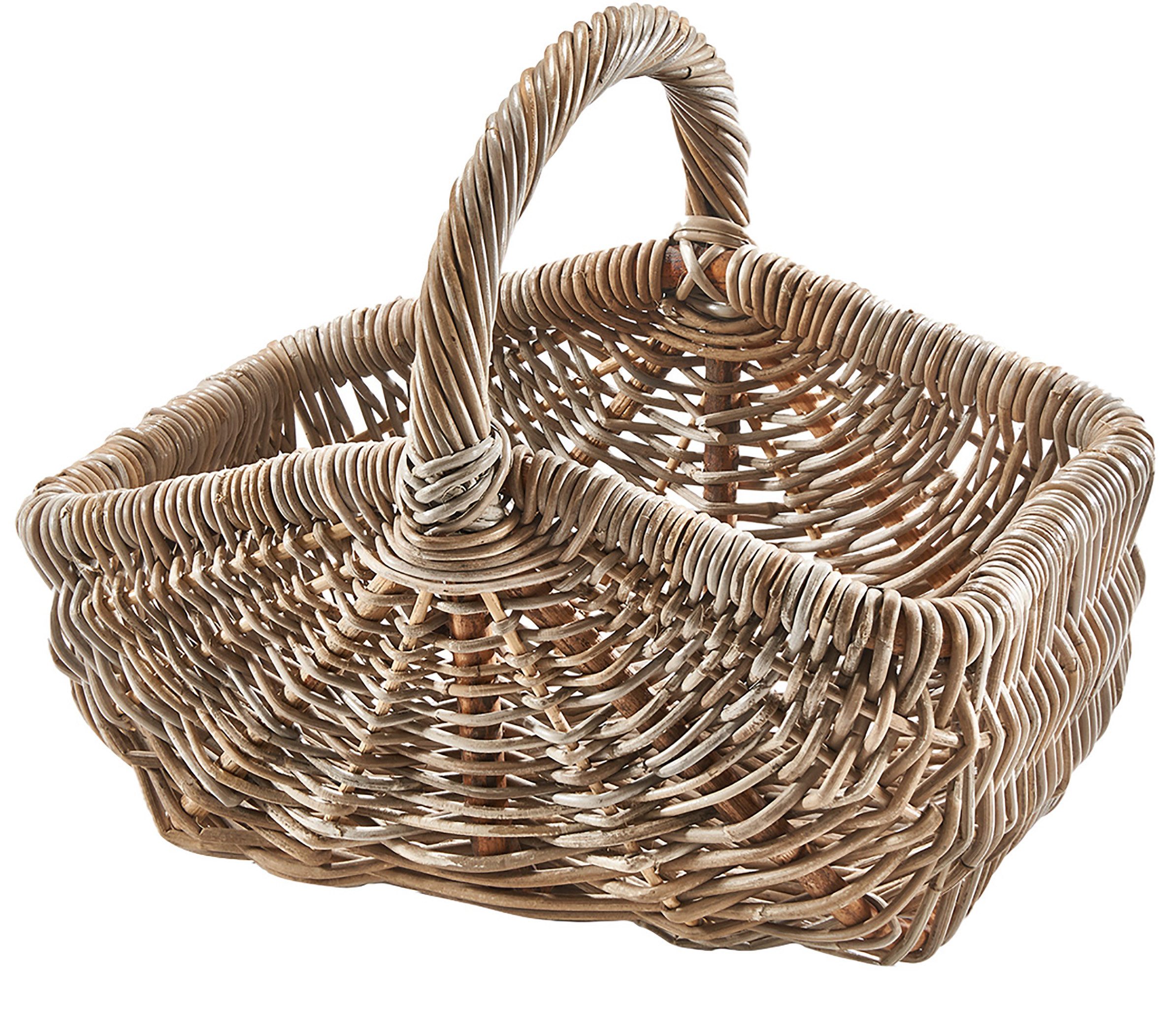 Kobolo Einkaufskorb Korb CLARA mit Henkel aus Rattan in kubu grey