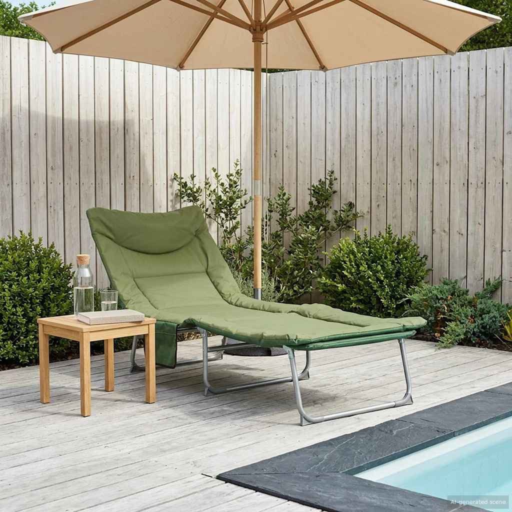 vidaXL Gartenliege Klappbare Sonnenliege mit Kissen Dunkelgrün, 1 St.