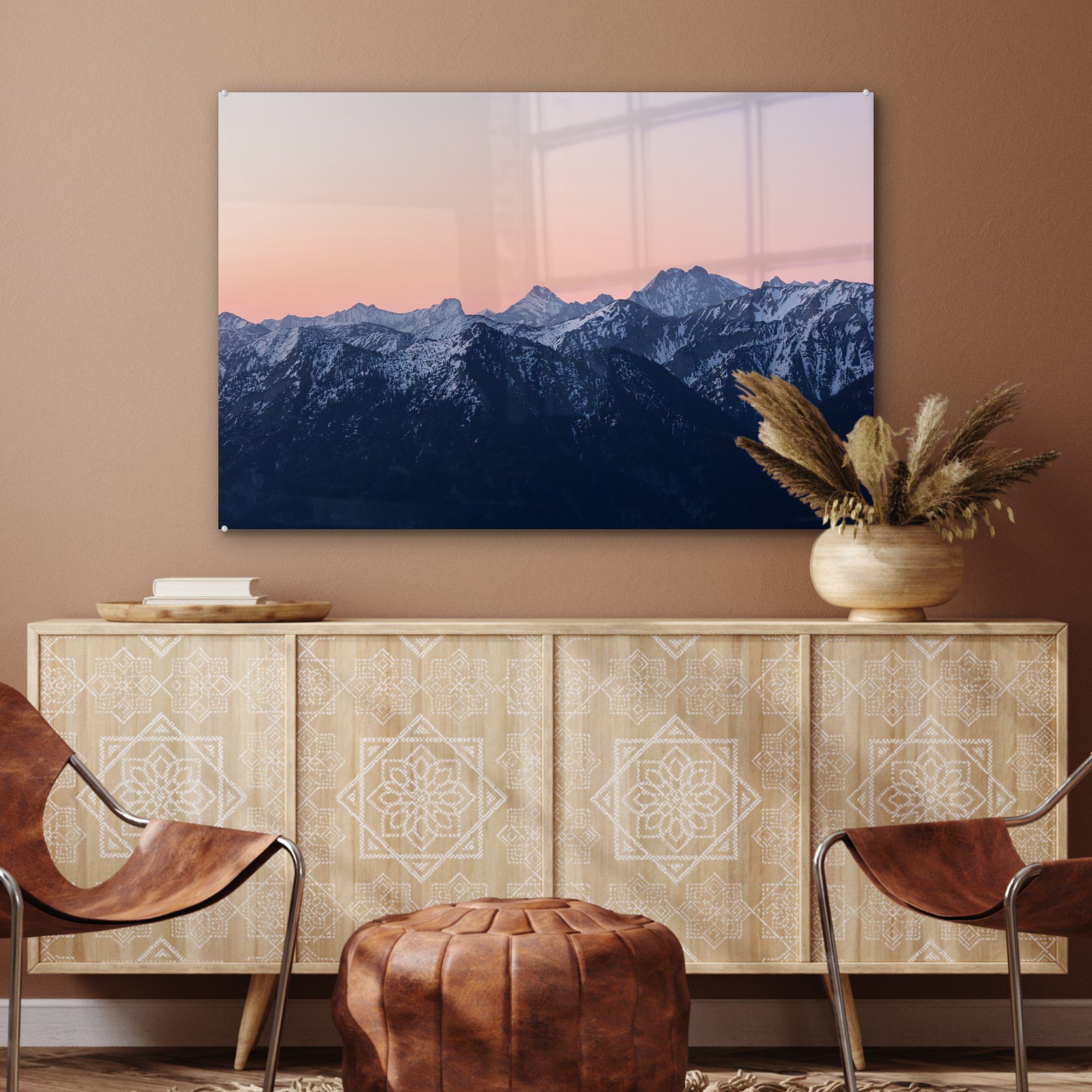 (1 & Berg Wohnzimmer MuchoWow - Acrylglasbilder Sonnenuntergang Acrylglasbild Schnee, Alpen Schlafzimmer - - St),