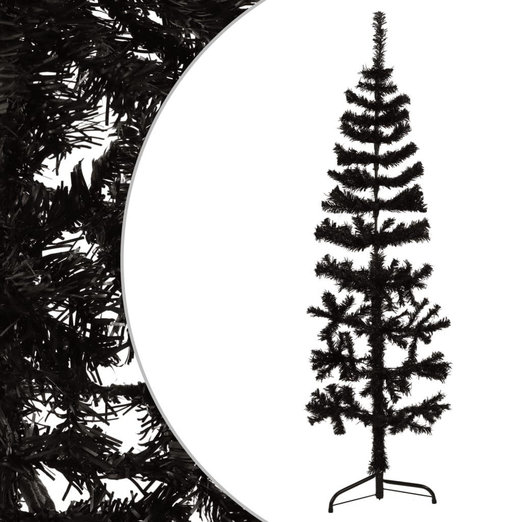 vidaXL Künstlicher Weihnachtsbaum Künstlicher Halb-Weihnachtsbaum Ständer Schlank Schwarz 150 cm