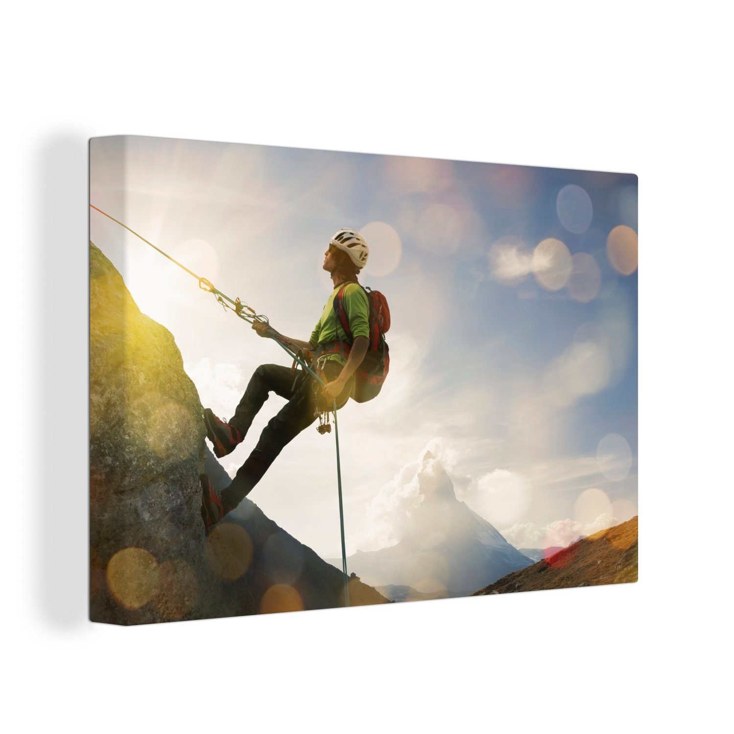 OneMillionCanvasses® Leinwandbild Bergsteiger besteigt steile Bergwand, (1 St), Wandbild Leinwandbilder, Aufhängefertig, Wanddeko, 30x20 cm