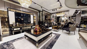 Casa Padrino Couchtisch Luxus Art Deco Couchtisch Schwarz / Cremefarben / Gold - Prunkvoller Massivholz Wohnzimmertisch - Luxus Art Deco Möbel