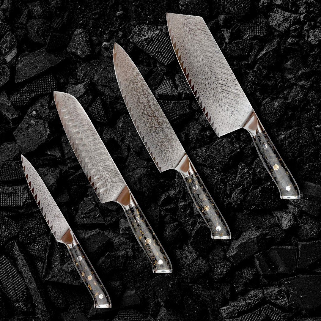 Messer-Set Küchenkompane Blattgold Küchenmesser Griff im Damaszener Messerblock mit Set (2-tlg) und