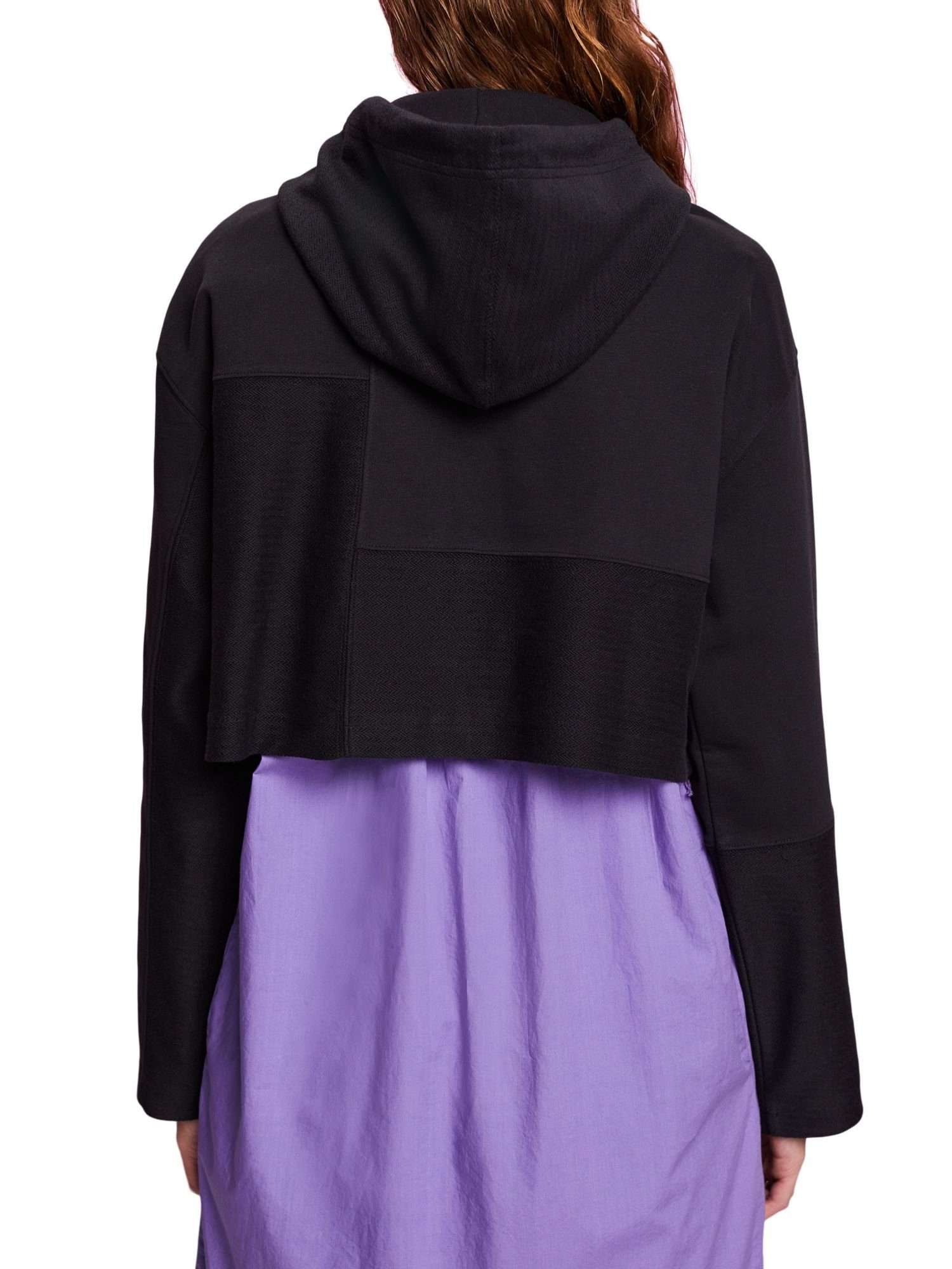 Esprit Collection Cropped-Hoodie in BLACK Patchworkoptik Kapuzensweatshirt