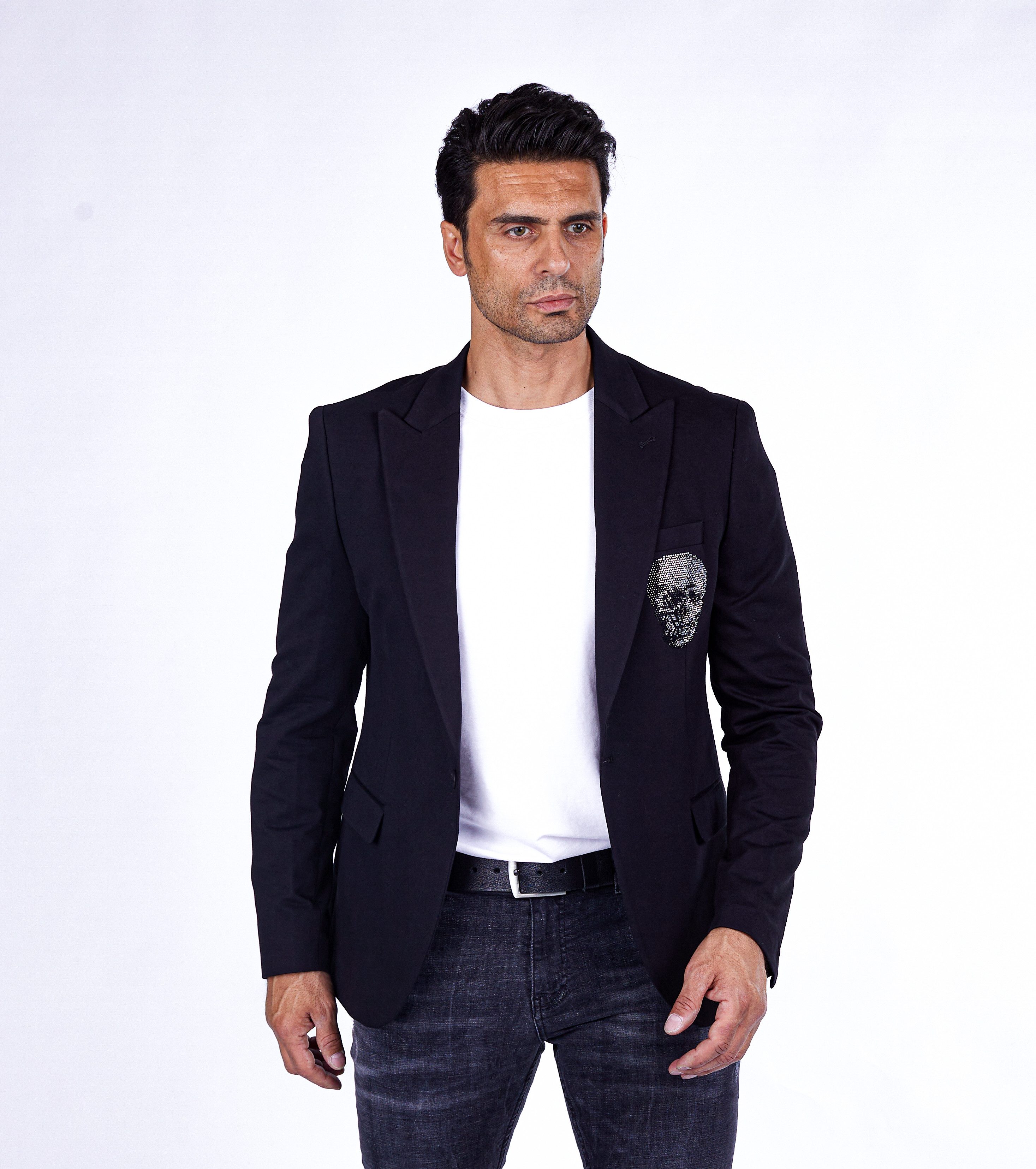 Denim Distriqt Jerseysakko Elegantes Totenkopf Sakko günstig online kaufen