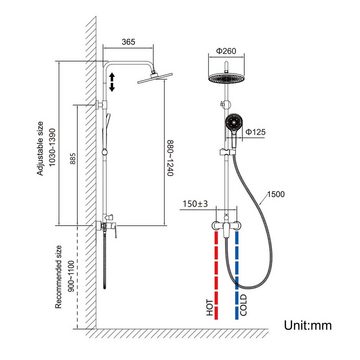 AuraLum pro Duschsystem Duschset Duschkopf-Mischbatterie 2-Funktion Regendusche, Höhenverstellbar, Duscharmatur Komplettset