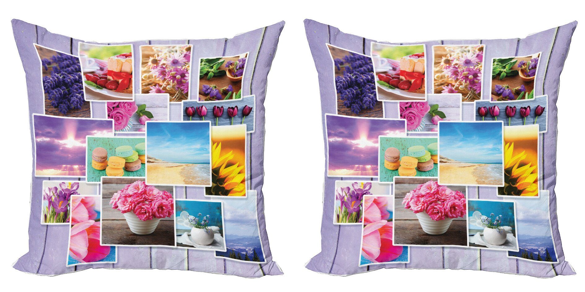Kissenbezüge Modern Accent Doppelseitiger Digitaldruck, Abakuhaus (2 Stück), Collage Blumen und Makronen