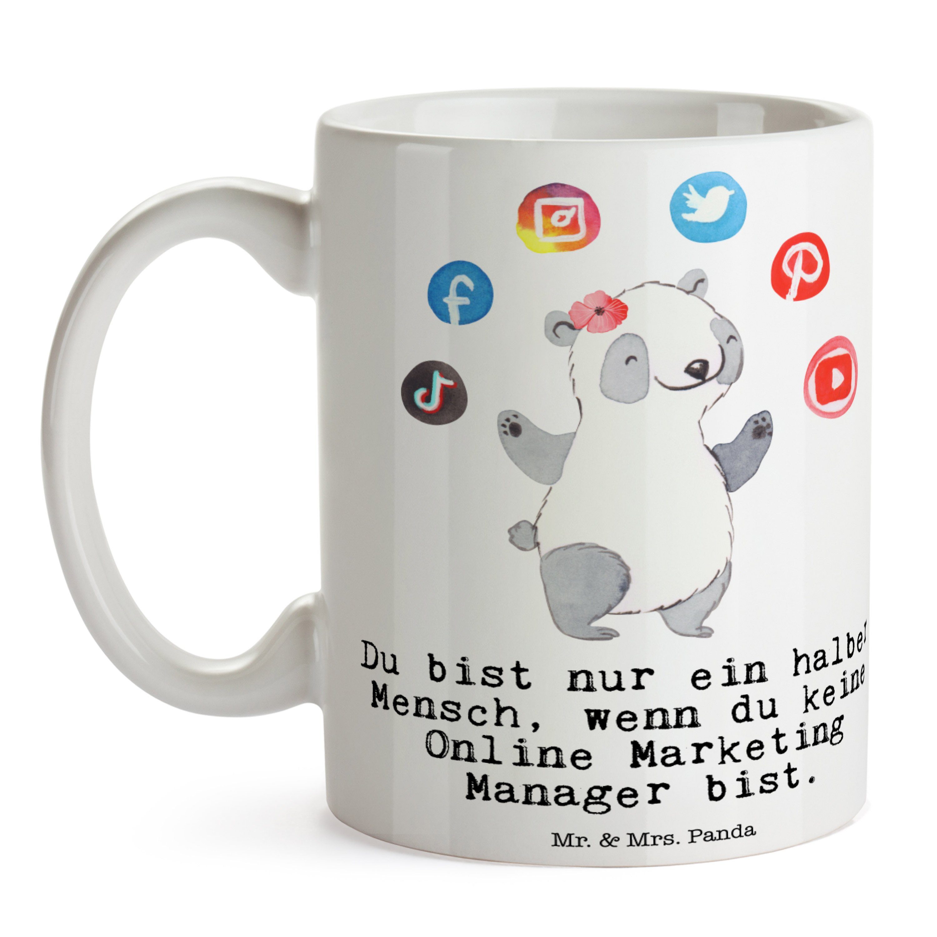 Mr. & Mrs. Panda - Manager Weiß Kaff, Marketing mit Tasse Dankeschön, Geschenk, - Online Herz Keramik