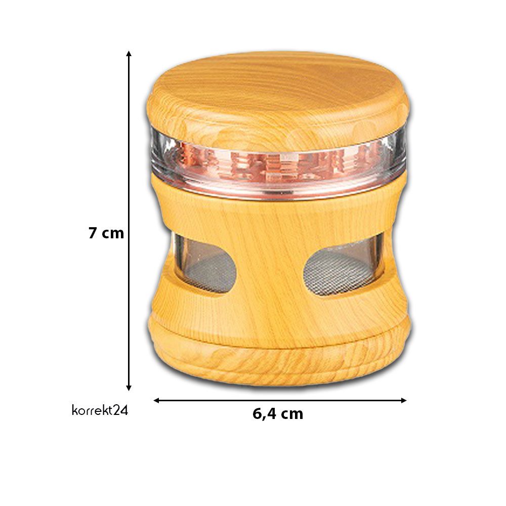 Coumo Kräutermühle Grinder Crusher Jumbo Gewürzmühle Premium XL, Holz + Metall, ⌀ 6 cm
