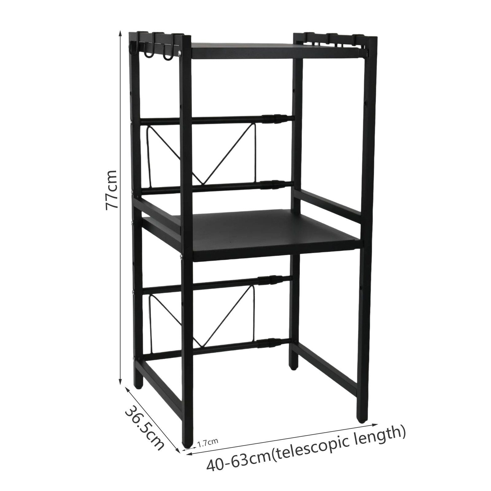 ZZINOKE Mikrowellenregal 3-stufig - Höhenverstellbar 40-60cm | Mit 6 Haken