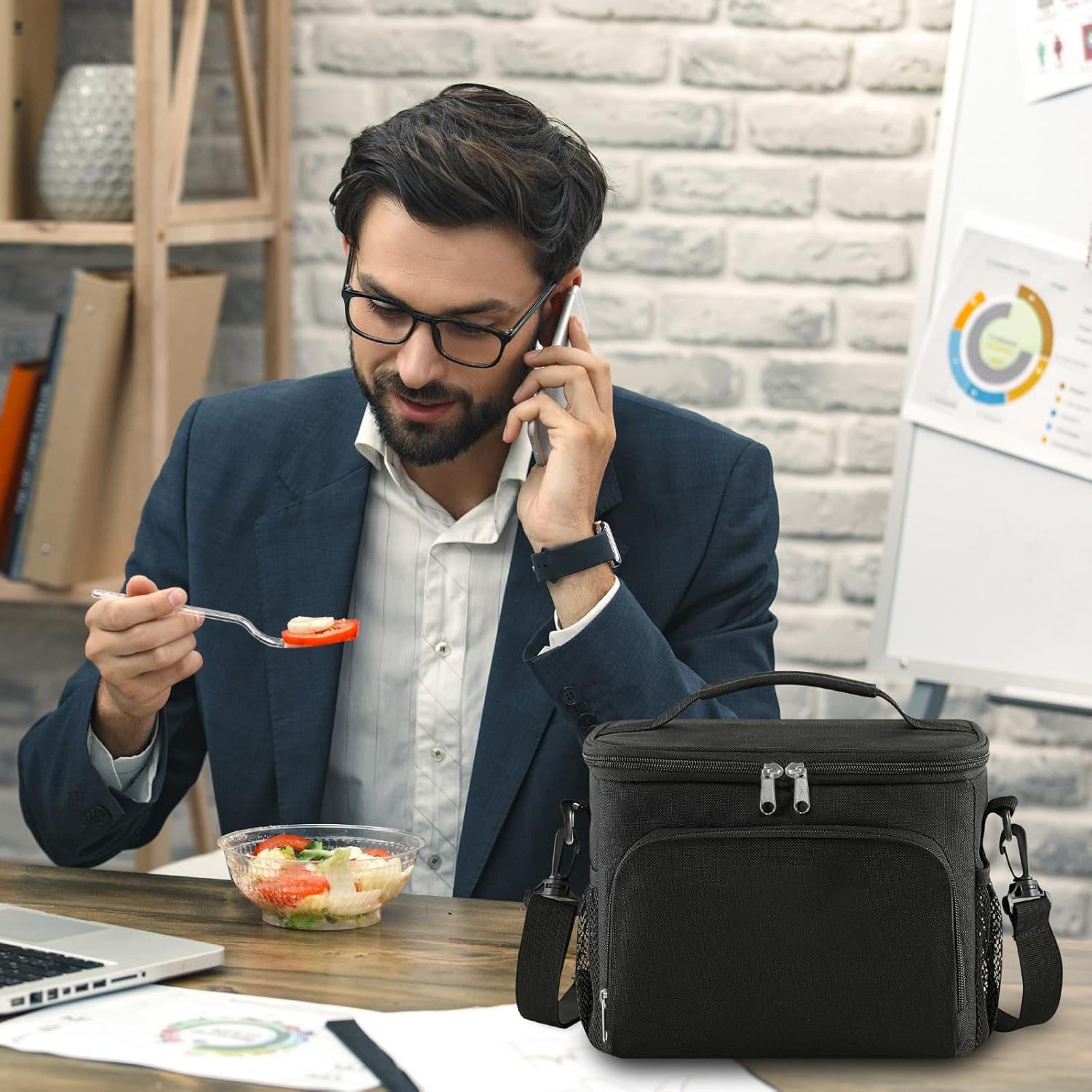 ibettertec Kühltasche Isolierte Kühltasche,Tragbare Wiederverwendbare Lunchtasche, 15 l, mit verstellbarem Schulterriemen für Erwachsene für Arbeit/Picknick – Bild 5 von 5