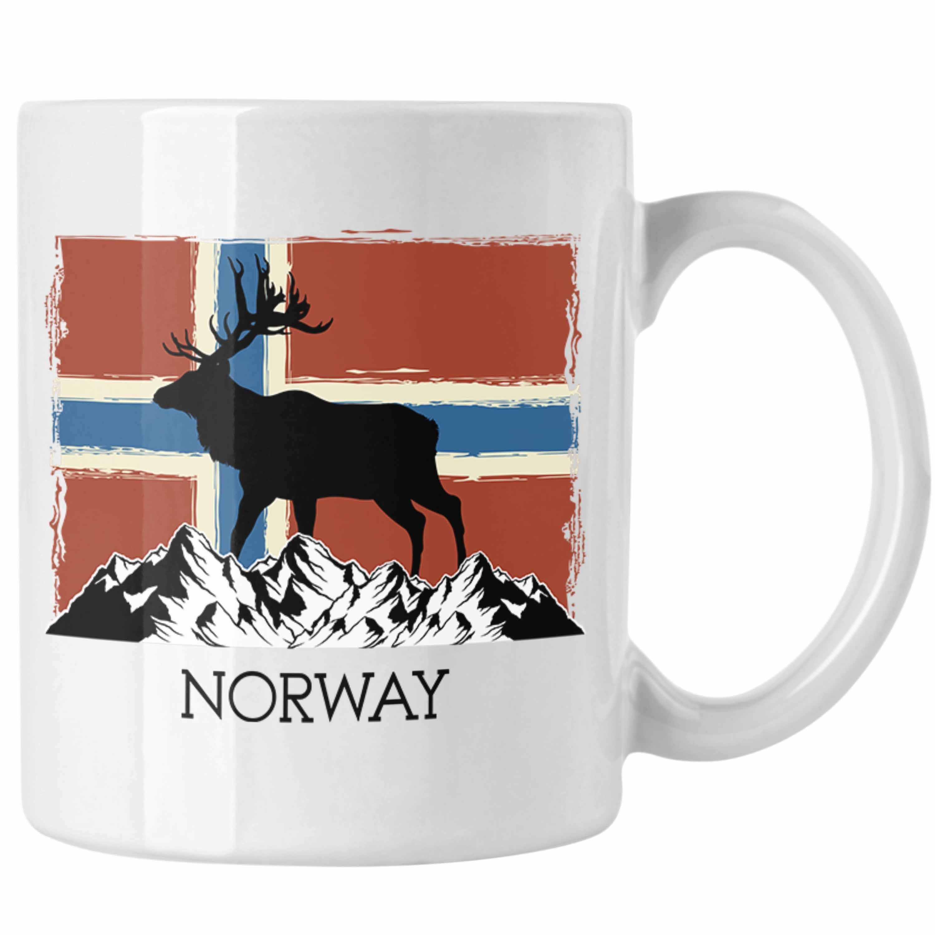 Trendation Tasse Trendation - Norwegen Geschenke Tasse Flagge Nordkap Elch Norway Weiss