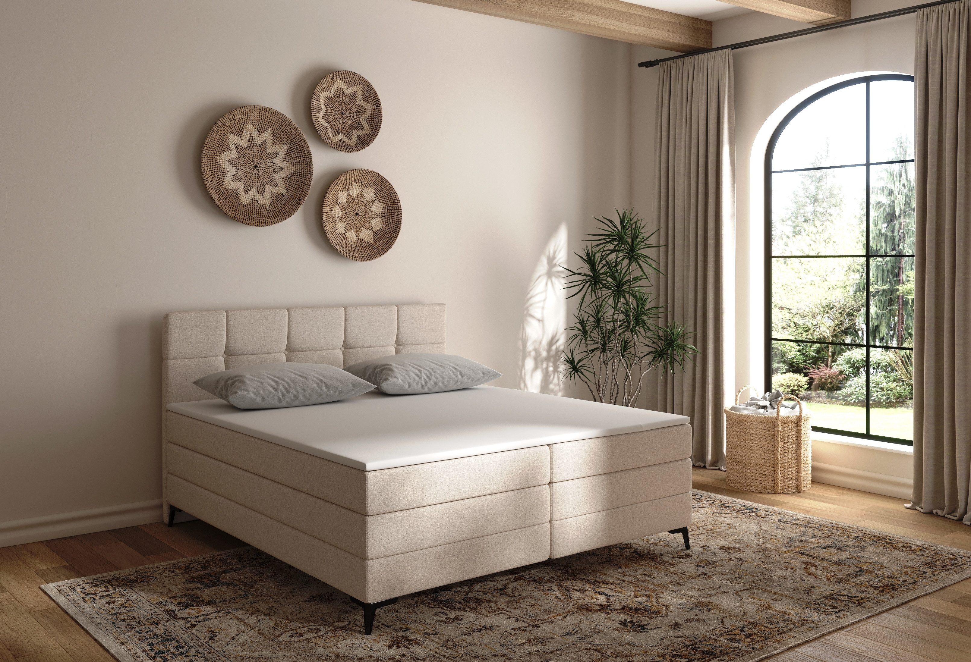 B&B Home Boxspringbett Soho mit Doppelmatratze & Topper (Kopfteil, Bettkasten, Bonellfederkern- und Taschenfederkernmatratze, Topper), Doppelmatratze