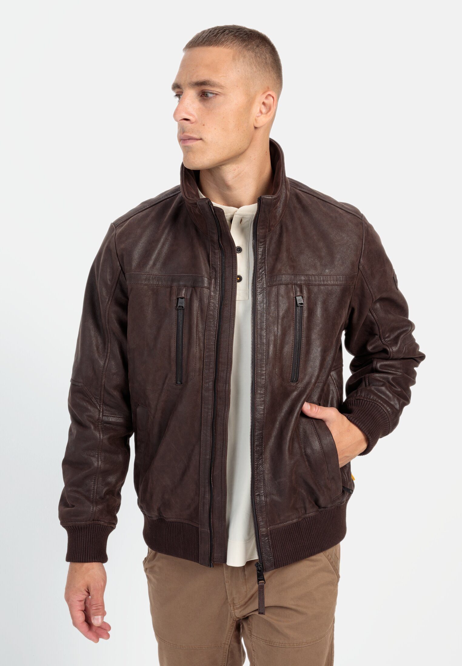 Lederjacke mit gestricktem Saum