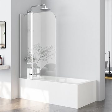 GOEZES Duschwand für Badewanne 100x140 90x140 Badewannenaufsatz 2 teilig faltbar, 5mm Sicherheitsglas, (Badewannenfaltwand Faltwand), mit Stabilisator, Rechts-und Links montierbar