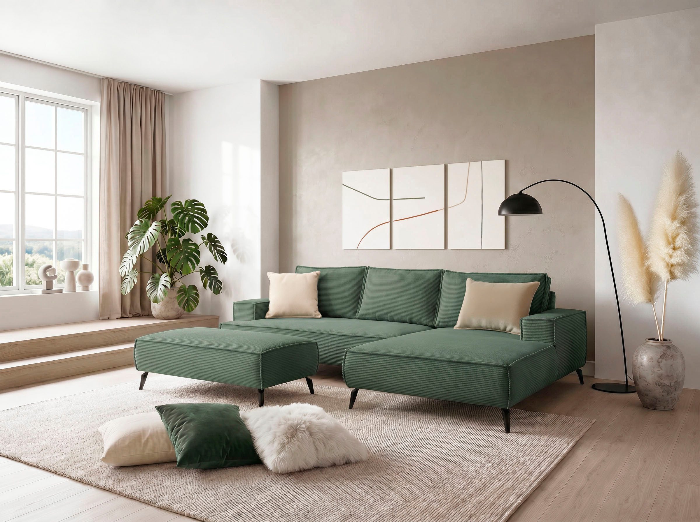 OTTO home Ecksofa TVINNU Cord, L-Form, 275 cm, mit Hocker, Set, stellbar zum Schlafsofa (Krokodilverbinder)