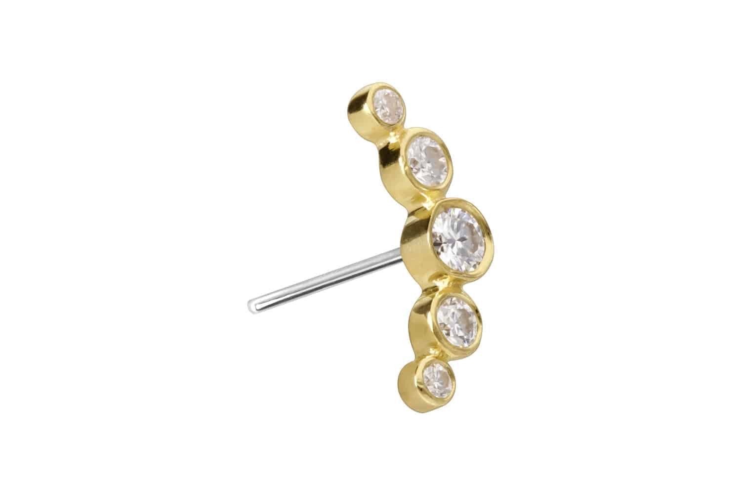 Piercing-Set 14 Karat Gold Aufsatz mit Titan Push Pin MOISSANIT-BOGEN