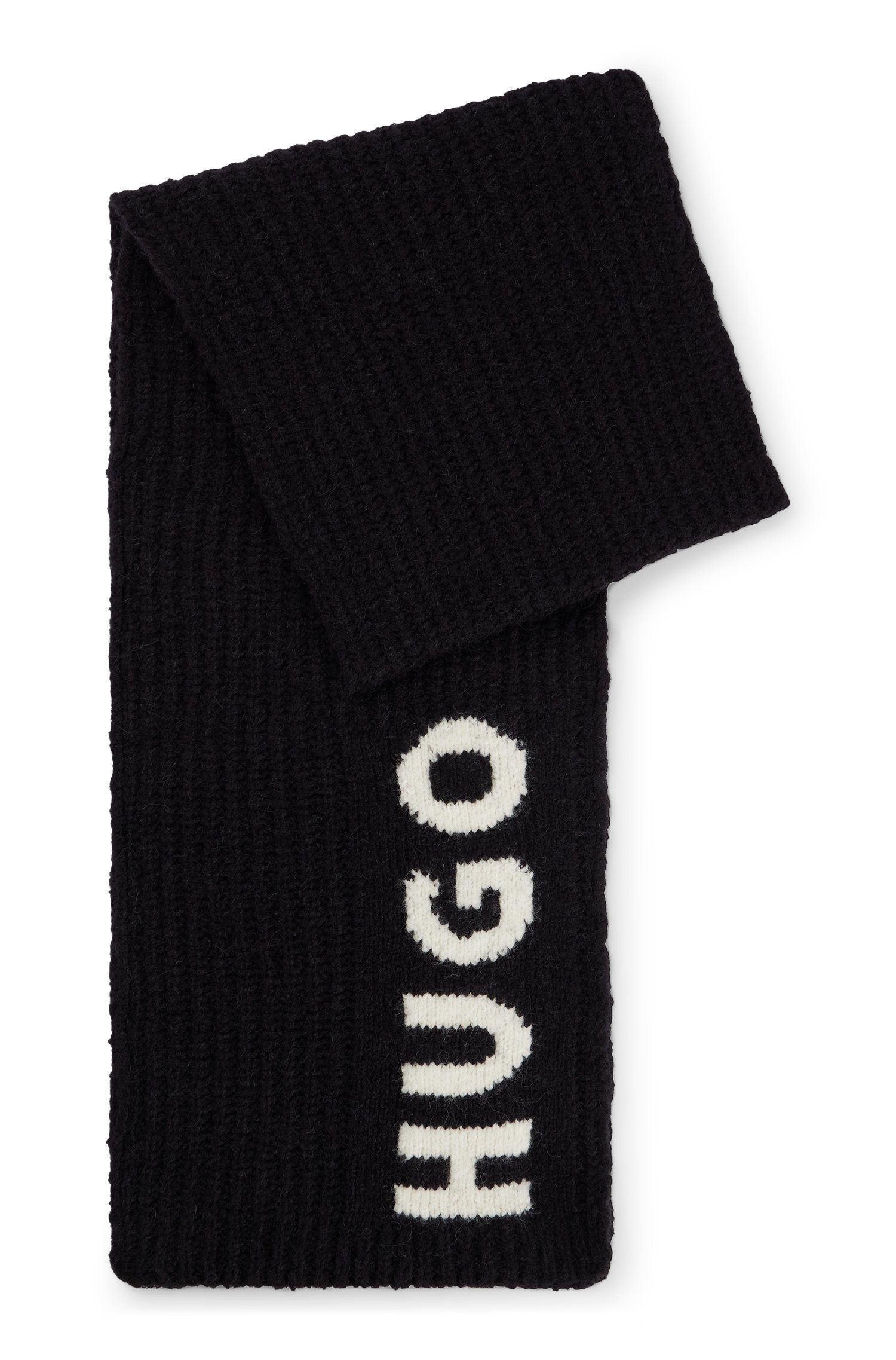 HUGO Schal Slogues_scarf, Schriftzug Woll-Mix Jacquard-Logo mit Extralanger Schal