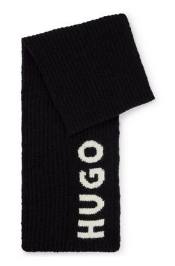 HUGO Schal Slogues_scarf, Extralanger Woll-Mix Schal mit Jacquard-Logo Schriftzug