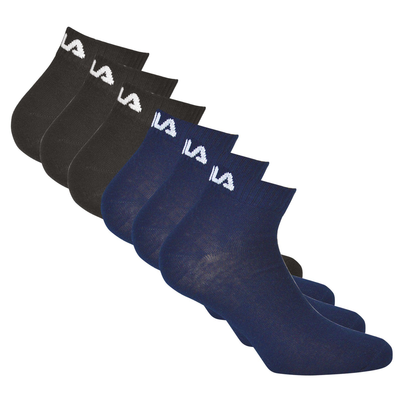 - Schwarz/Blau Pack Socken, Fila Kurzsocken 6er Quarter Unisex Kurzsocken