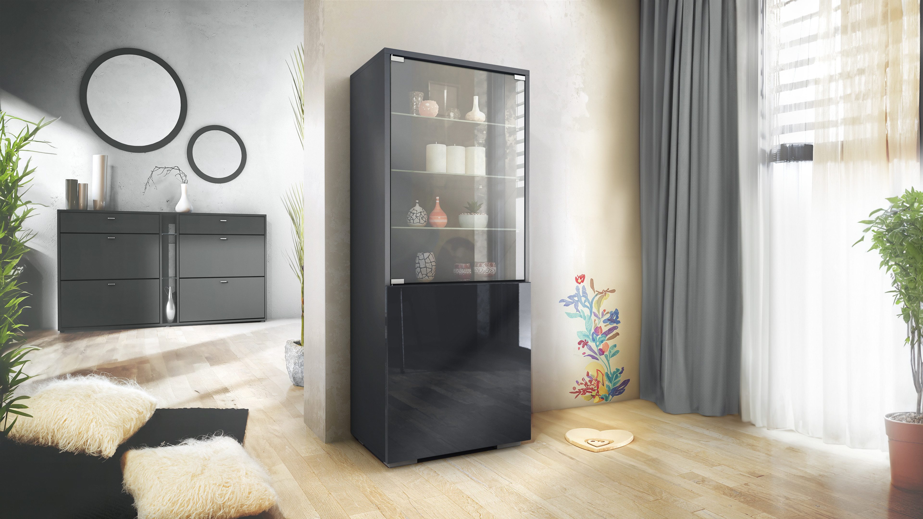 Vladon Standvitrine Granada (Vitrinenschrank, mit Glastür und Glaseinsatz) günstig online kaufen