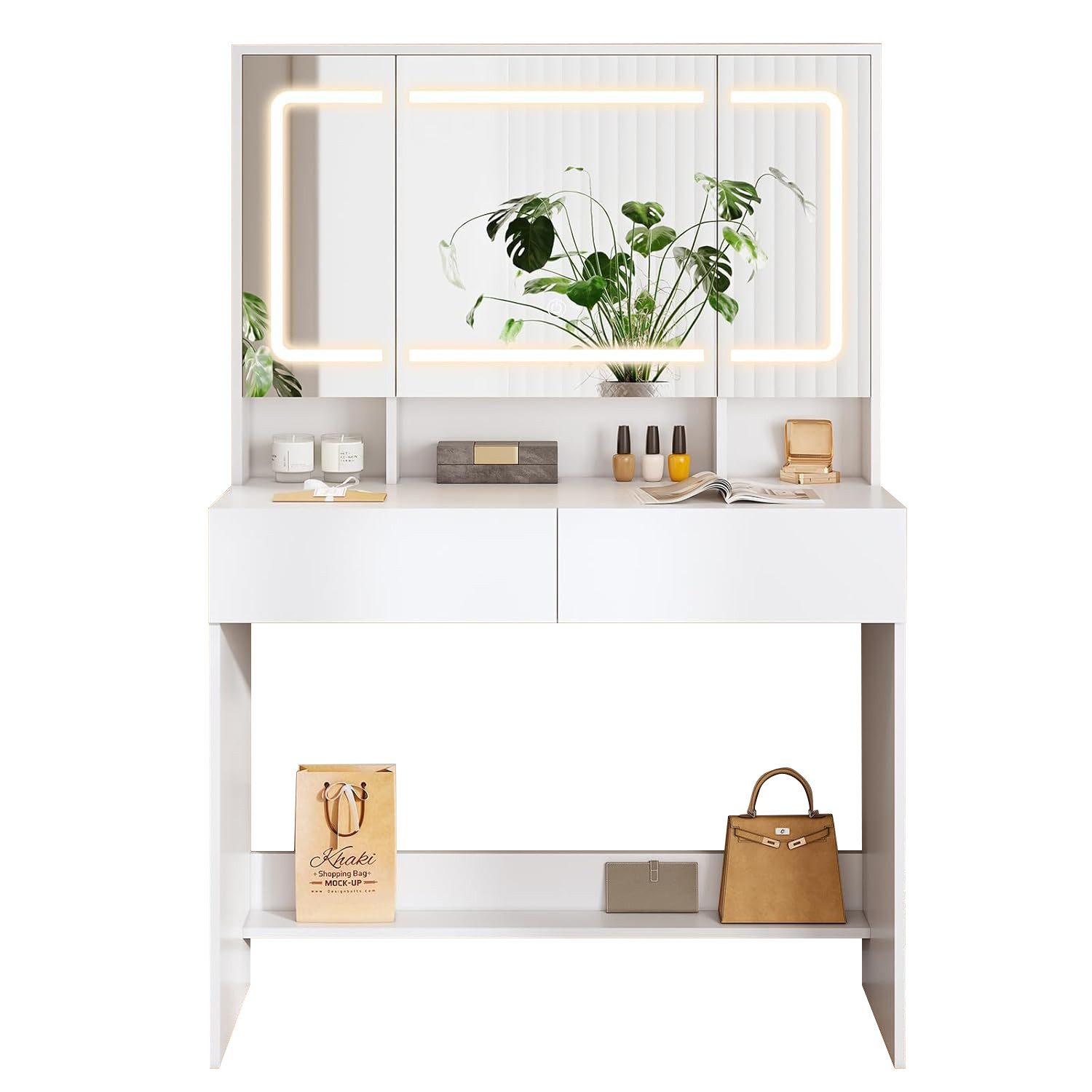 MSMASK Schminktisch mit Verstellbaren LED-Beleuchtung, 2 Schublade (1-St), günstig online kaufen