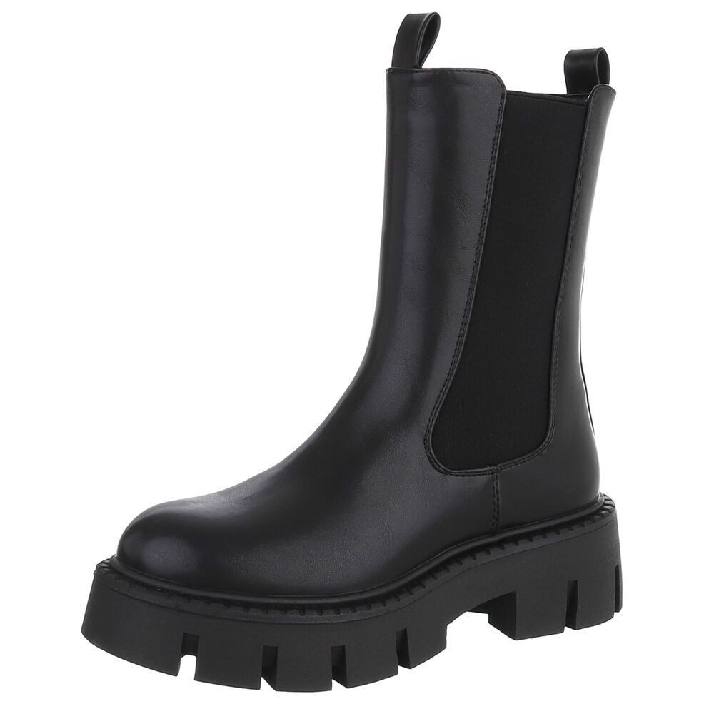Ital-Design Trendige Chelsea Boots mit markanter Sohle für Damen Plateaustiefelette (90152890) Blockabsatz Stiefeletten in Schwarz