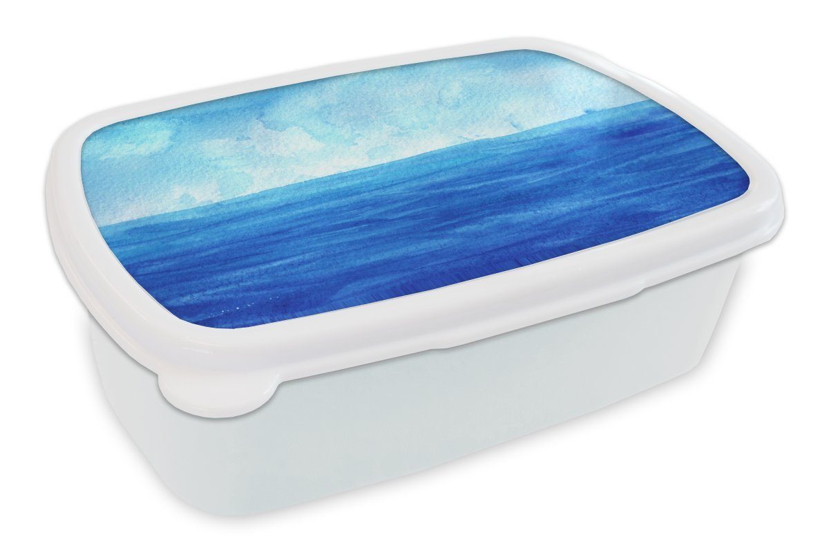 MuchoWow Lunchbox Meer - Aquarell - Himmel, Kunststoff, (2-tlg), Brotbox für Kinder und Erwachsene, Brotdose, für Jungs und Mädchen weiß