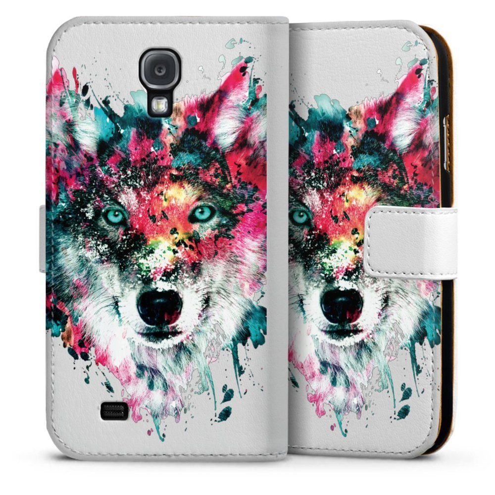 DeinDesign Handyhülle Riza Peker Wolf bunt Wolve ohne Hintergrund, Samsung Galaxy S4 Hülle Handy Flip Case Wallet Cover Handytasche Leder
