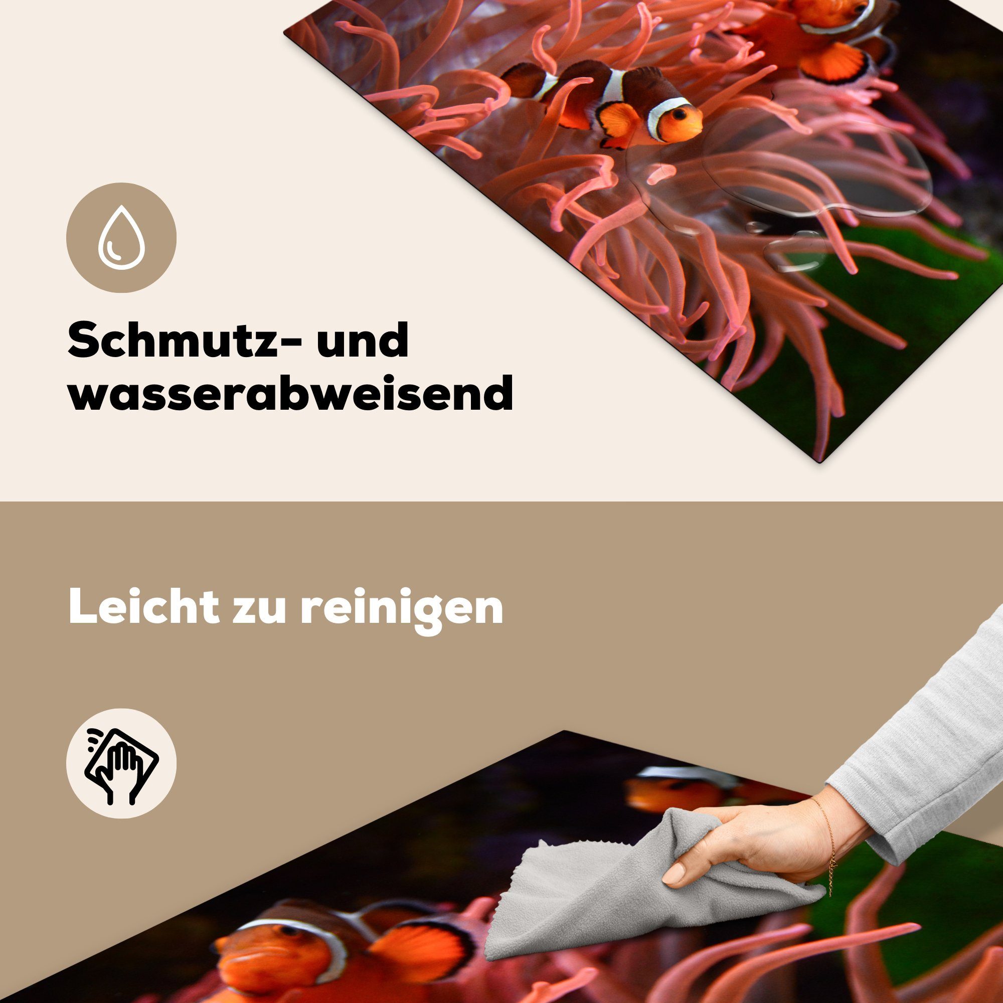 MuchoWow Herdblende-/Abdeckplatte Fisch - Nemo tlg), Schutz küche, für Induktionskochfeld die - cm, Vinyl, Ceranfeldabdeckung Anemone, (1 81x52