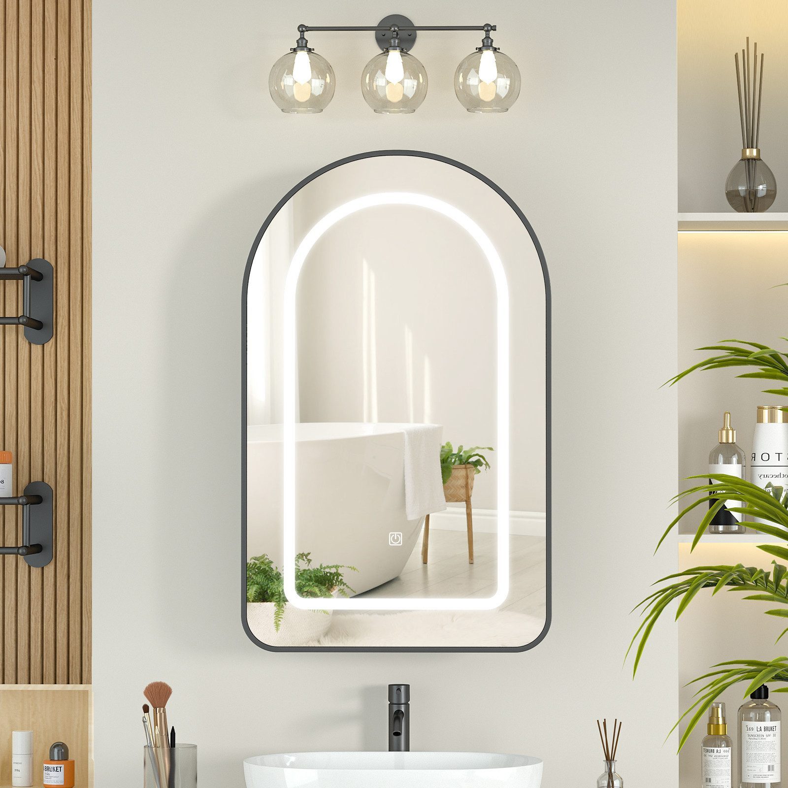 radelldar Spiegelschrank Badschrank, Hängeschrank mit Spiegel Wandschrank (1-St) Badezimmerschrank mit LED-Beleuchtung, 42x68 cm