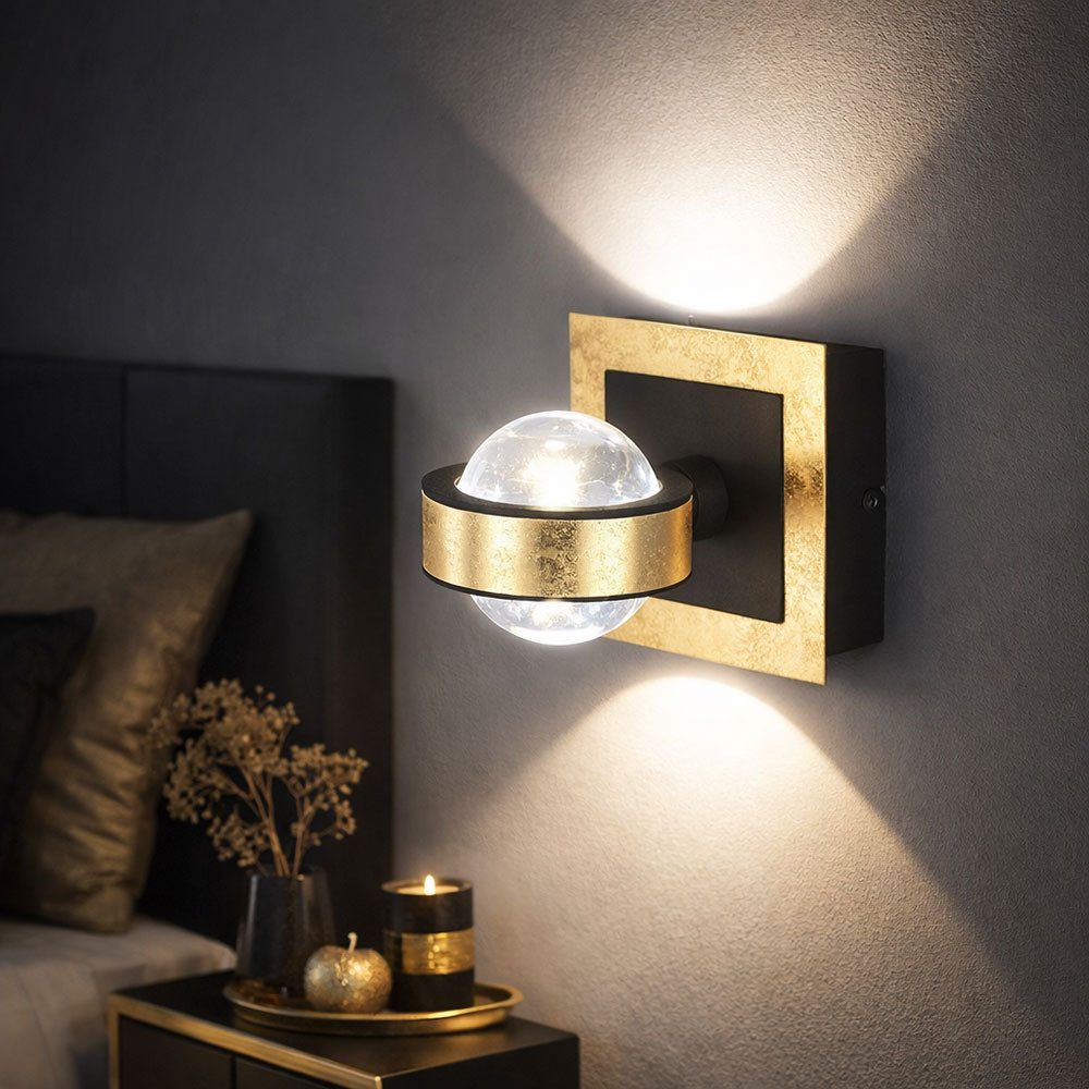 FISCHER & HONSEL LED Wandleuchte, LED-Leuchtmittel fest verbaut, Warmweiß, Neutralweiß, Farbwechsel, Wandlampe Wandleuchte Touchdimmer schwarz gold Glas CCT LED H 16,5 cm