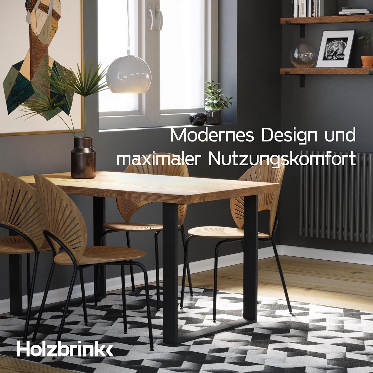 HOLZBRINK Tischbein Tischgestell Möbelfüße Tischuntergestell inkl. Bodenschoner HLT-01, Tischkufen Industriestahl pulverbeschichtet