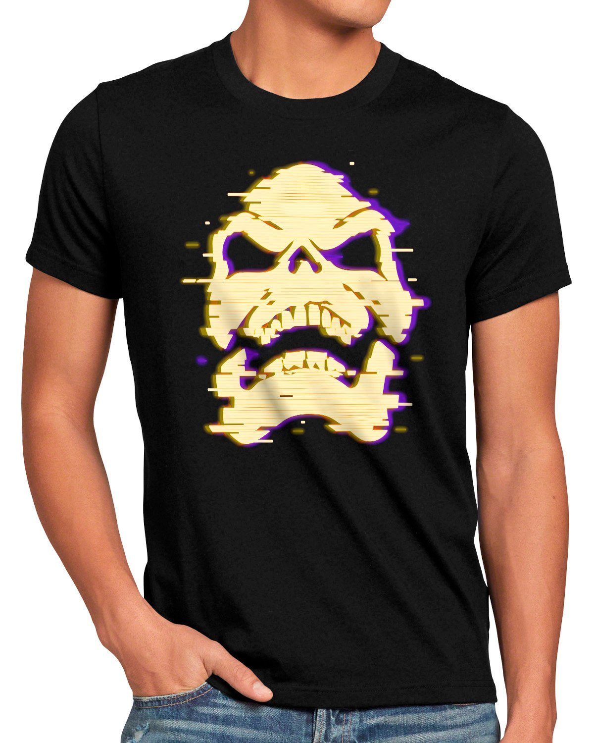 masters the he-man Glitch style3 Print-Shirt Herren T-Shirt Skeletor universe of skeletor