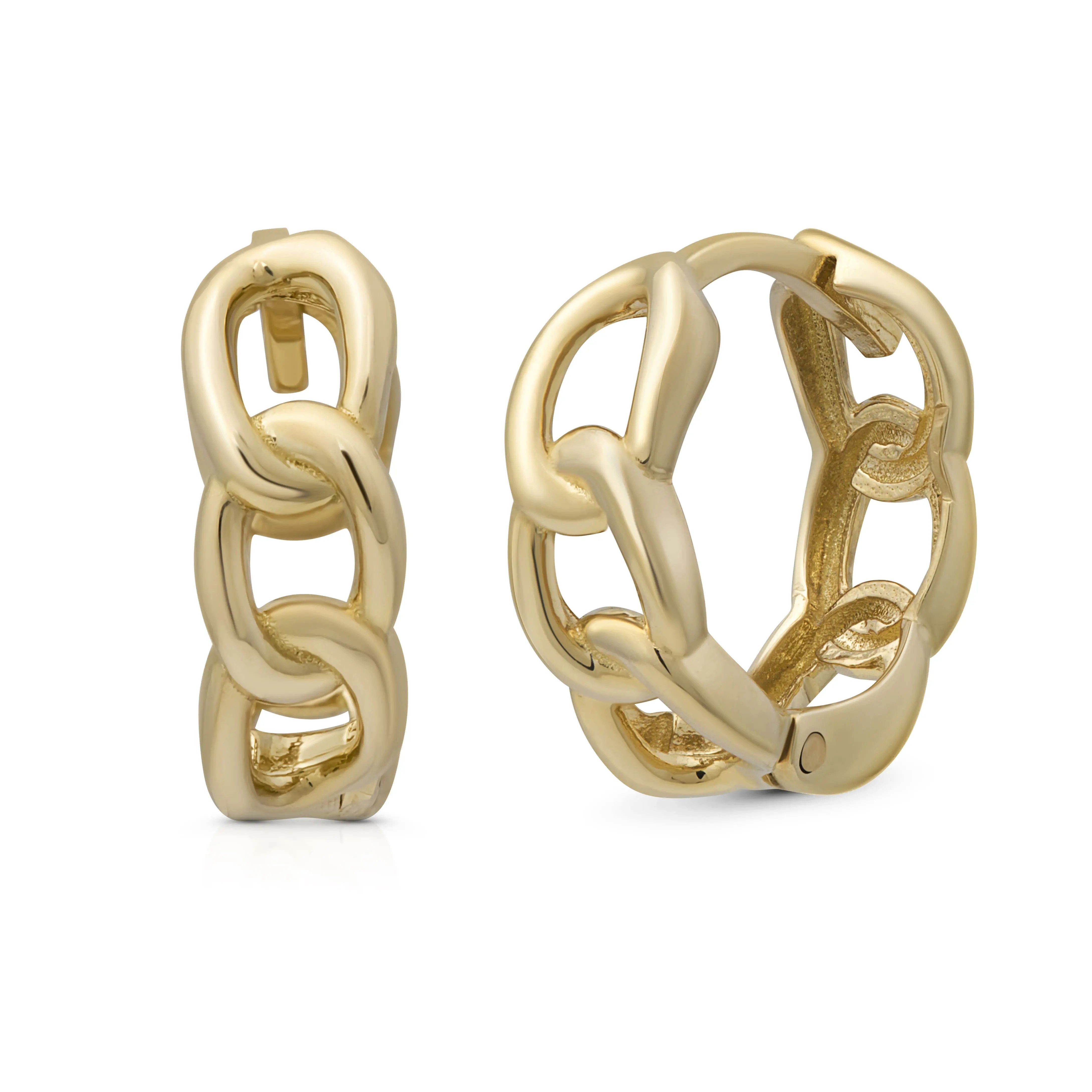 Suzan Gold Creolen-Set 375er Gold Huggies – Massive Curb-Creolen aus Echtgold für Damen, Gelbgold 375