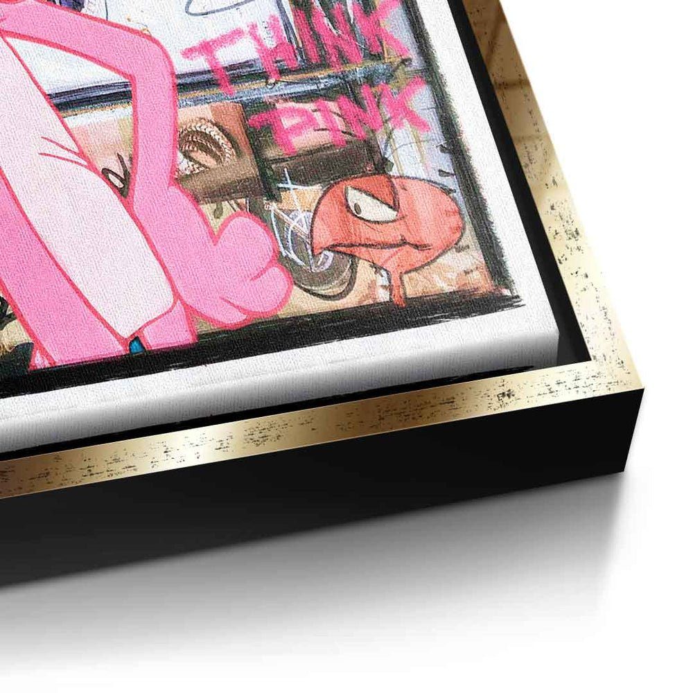 Pop rosarote Der goldener Leinwandbild, pink Leinwandbild mit Art premium Rahmen Rahme comic DOTCOMCANVAS® Panther