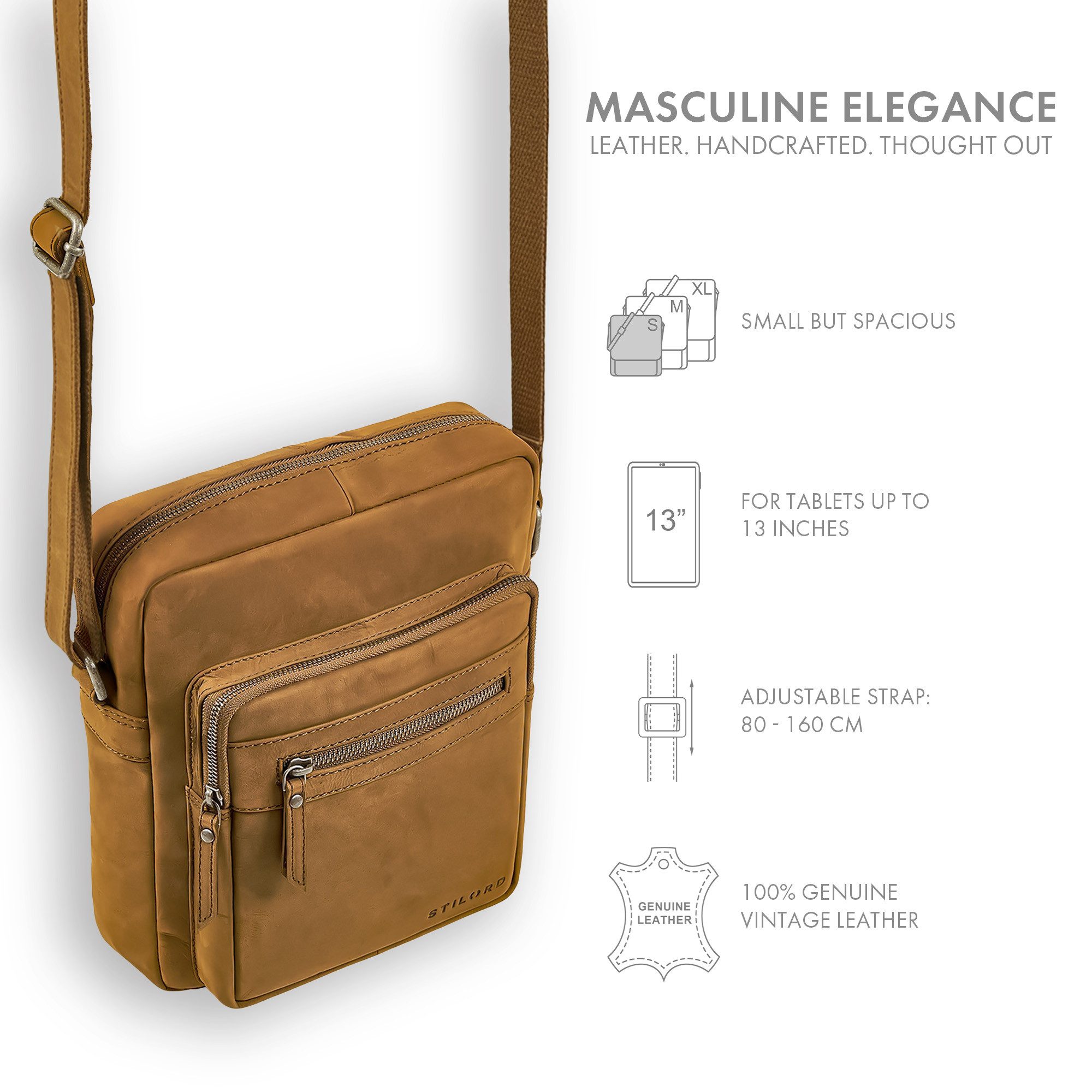 STILORD Schultertasche "Lyon" Umhängetasche Herren Klein Leder