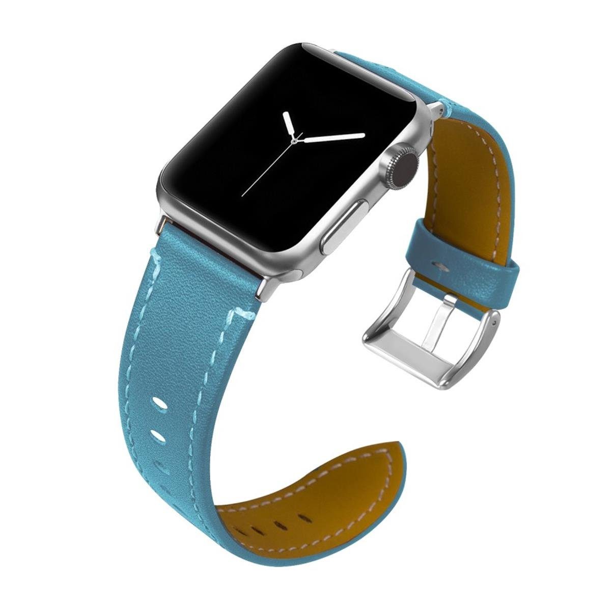 CoverKingz Smartwatch-Armband Leder Armband für Apple Watch 49/45/44/42mm Retro Series, Lederband Edelstahl Faltschließe Serie Ultra 2/Ultra/9/8/7/6/SE/5/4/3 Blau